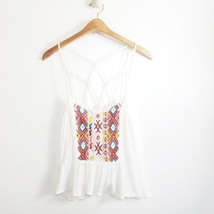 Anthropologie  | Spaghetti Strap sleeveless Embroidered crop top shirt Small
